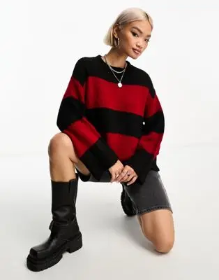 ASOS DESIGN - Pull oversize rayé - Rouge et noir
