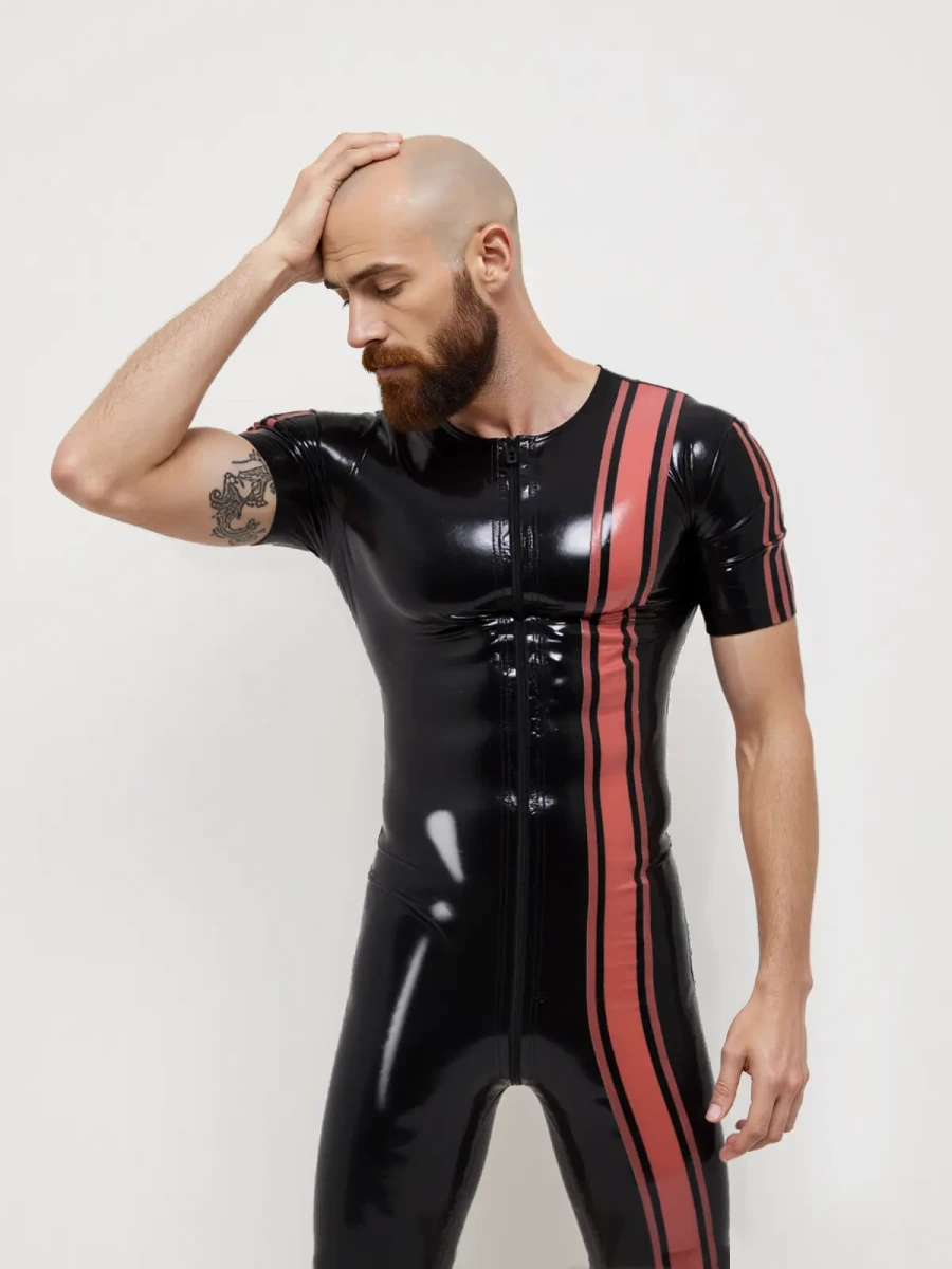 Combinaison de surf en latex à rayures verticales pour homme