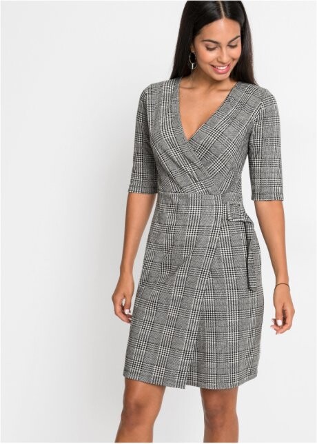 Robe jacquard avec application noir/blanc cassé à carreaux