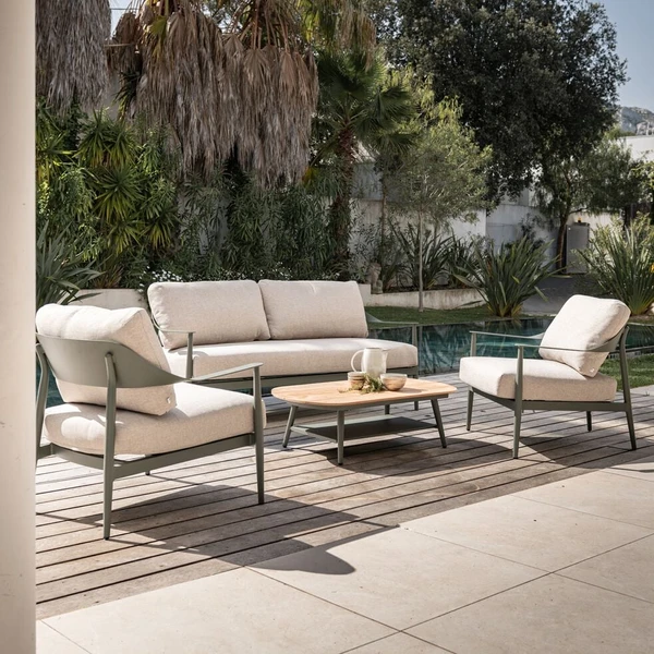 MARINELLA - Salon de jardin en aluminium - vert garrigues (4 places)