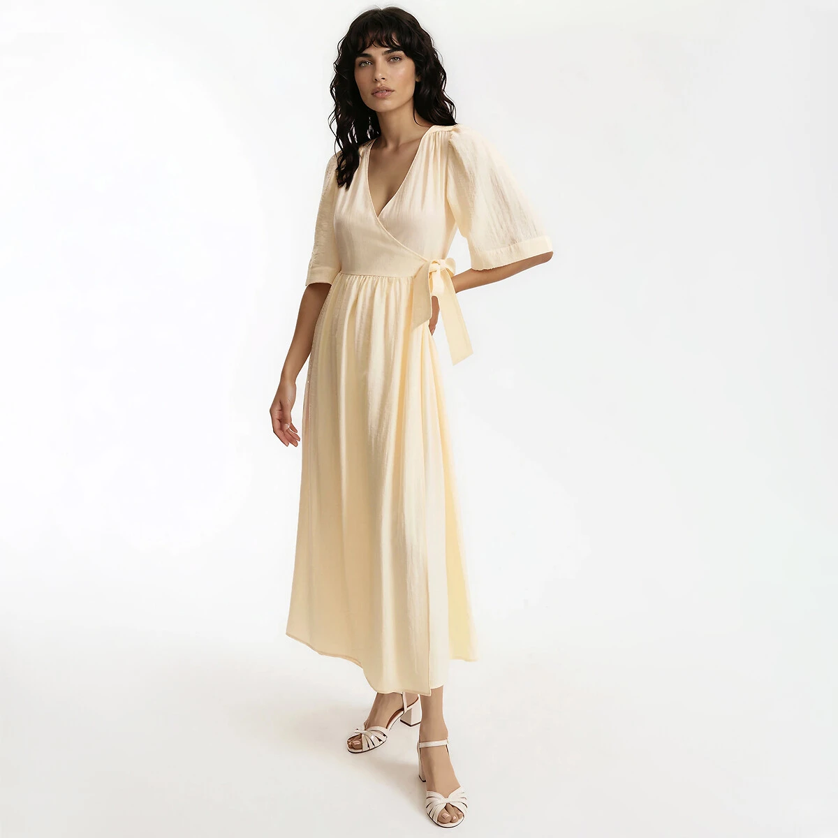 Robe longue portefeuille manches courtes