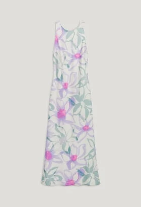 Robe longue satin&eacute;e imprim&eacute;e
