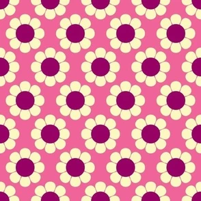 60s Retro Floral with Fuchsia Flowers on Fabric | Spoonflower