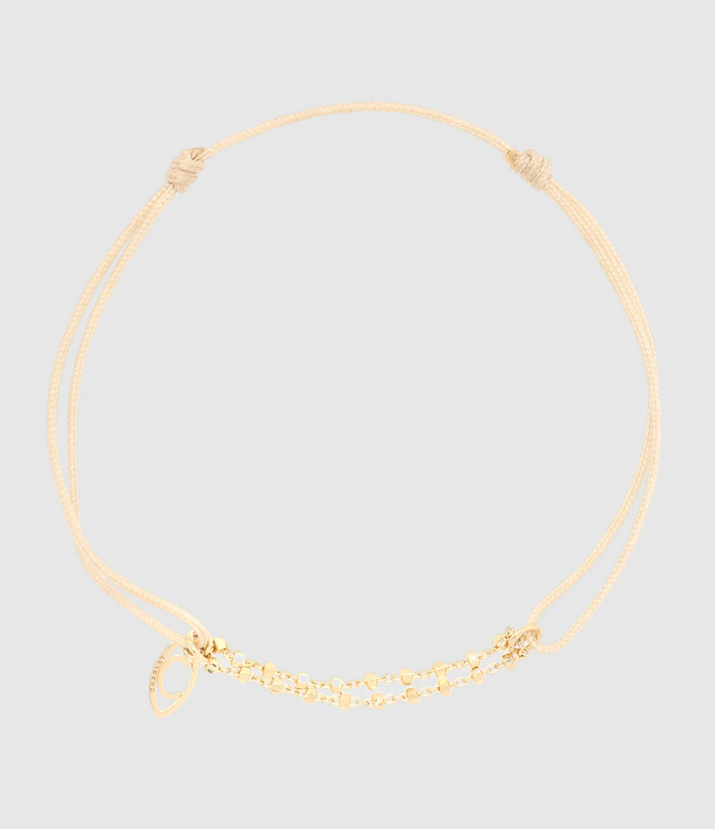 CHARLET - Bracelet Cordon Beige Diamantée Or Jaune