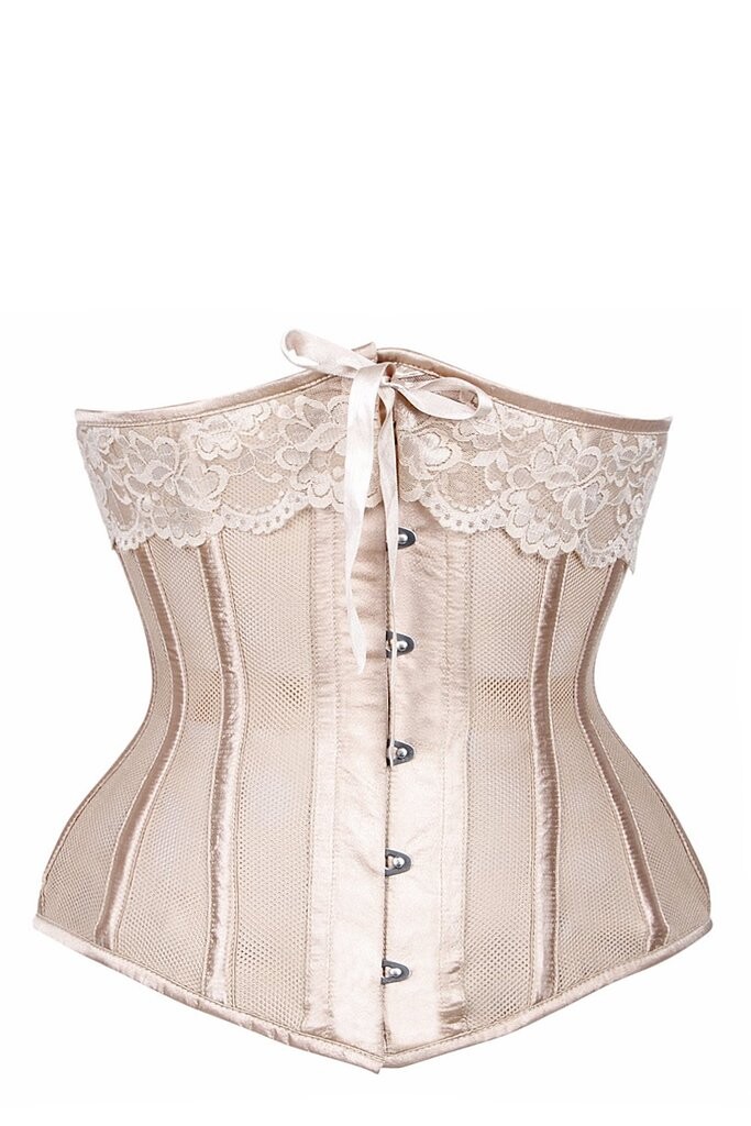 Corset Mariée bustier satin avec pièces en mailles très fines Champagne