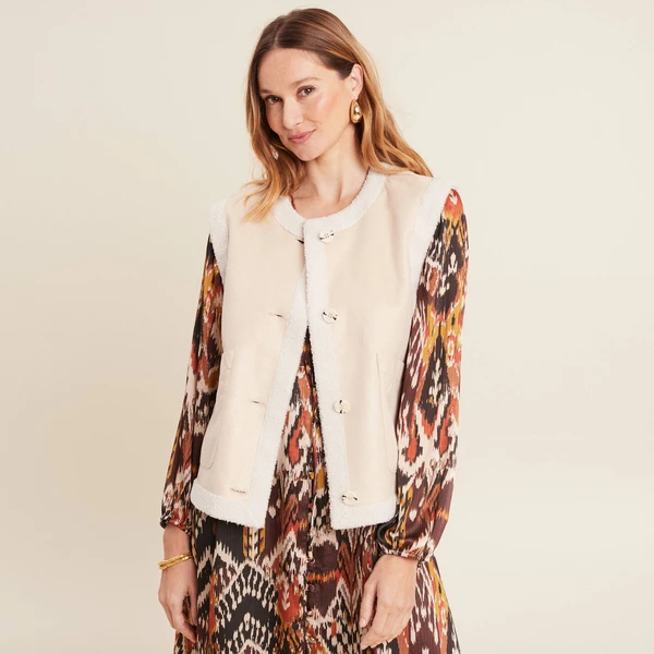 Gilet réversible laine mouton beige femme