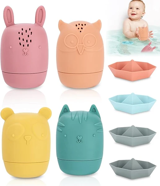 Toaren Silicone Jouet Bebe 8pcs Jouets Bain Bebe 1 Ans,Jouet Bebe 6 Mois,Poupées Matriochka Silicone Souple Jouet de Bain pour Bebe,Animaux Jouets Empilables Enfant Jeux Educatif 1 2 3 Ans