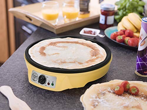 Bestron Crêpière électrique au design rétro, Sweet Dreams, Revêtement antiadhésif, Ø 30 cm, 1000 W, Jaune