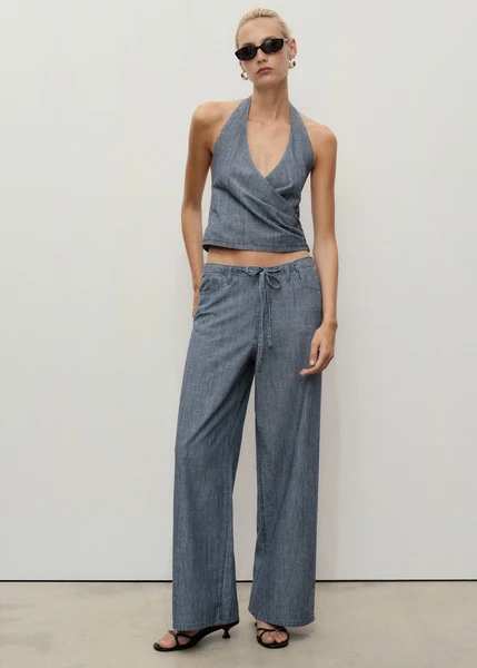 Haut en denim croisé à rayures