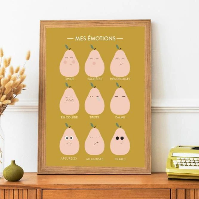Affiche éducative et psychologique des émotions poire pour les enfants