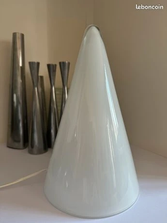 Lampe Teepee cône en verre blanc vintage lampe sce pour Habitat années 80
