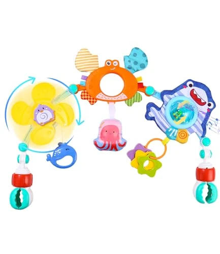 TIDEVAN Jouet d'arc de Poussette Arche de Poussette Arche Eveil Bebe D'activités Jouets Sensoriels Suspendu Clip Ajustables Convenant à la Plupart des Poussettes pour 0-3 Bébé Garçons Filles