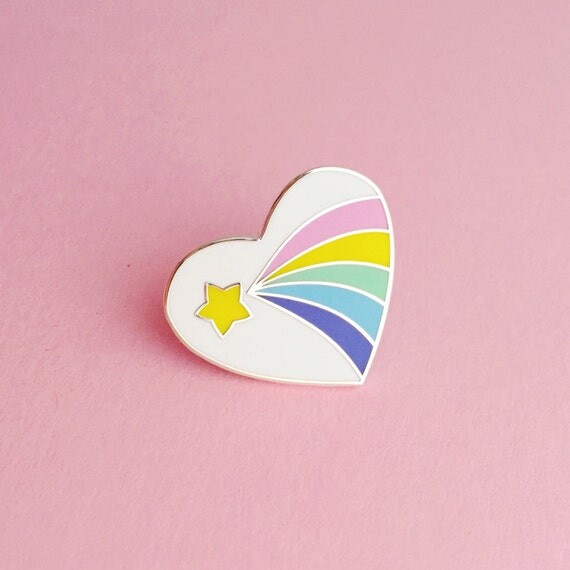 Pastel Rainbow Heart Enamel Pin Badge - vintage Eraser Style Lapel Pin - Shooting Star