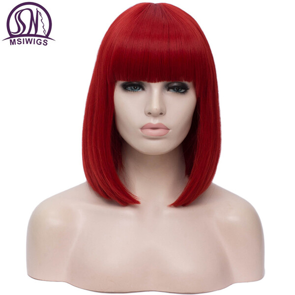 €10.59 45% de réduction|Perruques synthétiques Bob courtes lisses 14 pouces | Msiwig, perruques pour Cosplay, bleu, doré, rouge, noir, blanc, violet, vert, marron, perruques féminines | AliExpress