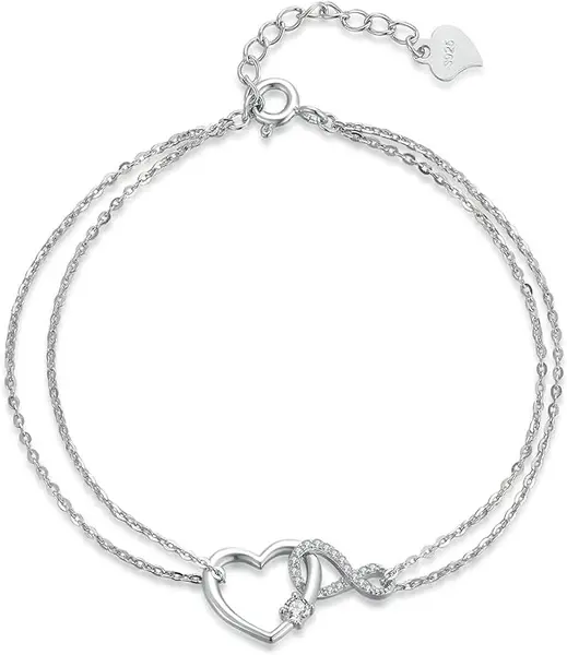 immobird Bracelet Infini Coeur Argent Sterling 925 Avec Zircone Bracelet Femme Cadeau pour Femme Fille 17cm+3cm Réglable