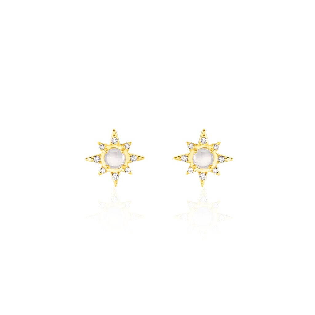 Boucles D'oreilles Puces Terry Or Jaune Calcedoine Et Oxyde