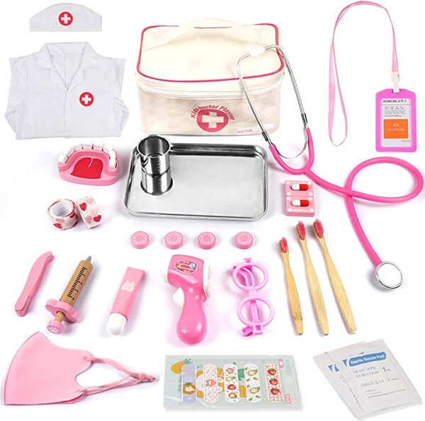 Sundaymot Mallette Docteur Enfant Jouet - 32Pièces Kit du Docteur Médicale Jouet avec Stéthoscope, Jeu d'imitation Cadeau pour Fille Garçon Enfant 3 4 5 6 7 Ans, Rose : Amazon.fr: Jeux et Jouets