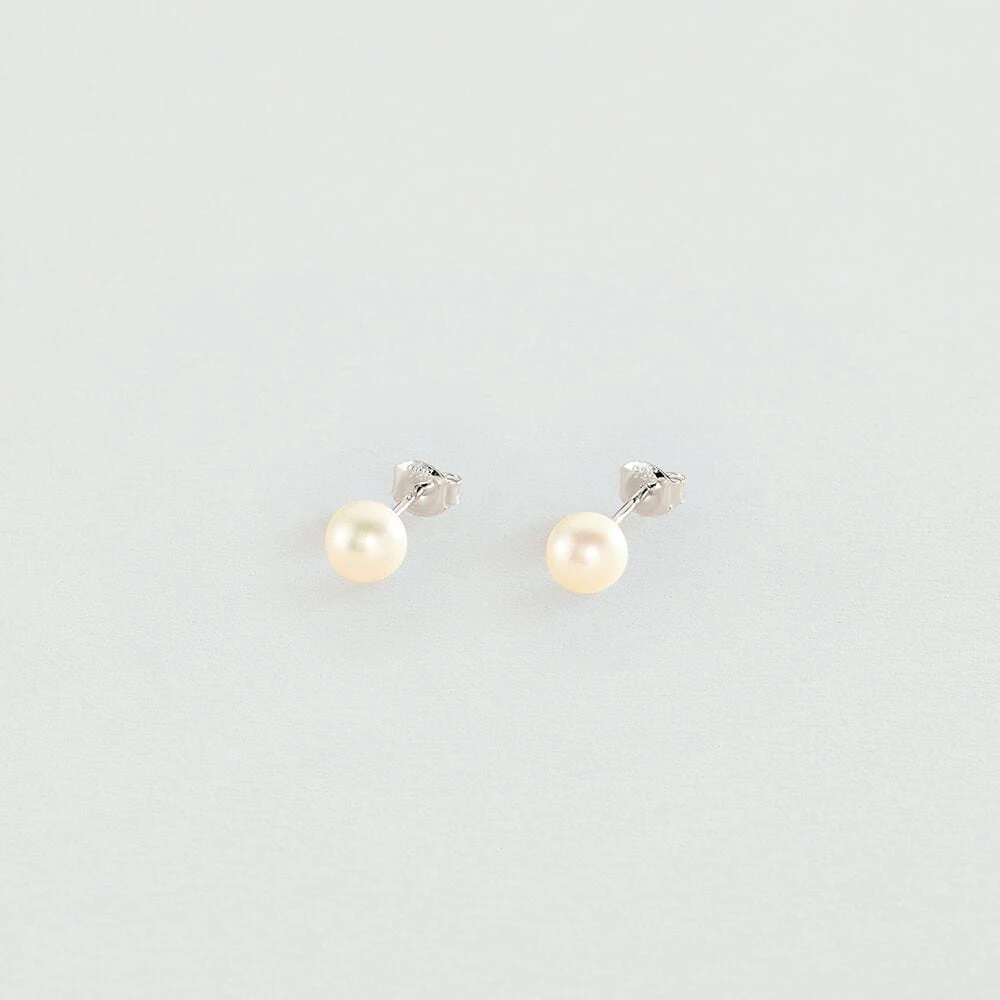 Boucles d'oreilles puces PERLYS - Perle / Argenté