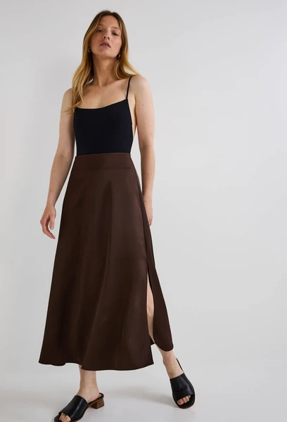 Jupe midi effet satinée