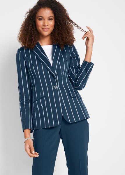 Blazer en twill, rayé bleu foncé/blanc poudré rayé