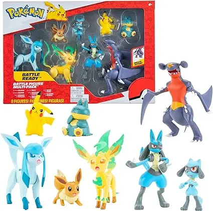 Pokemon Figurine Jouet 8Pack Figurine 5-11 cm – Garchomp, Pikachu, Eevee, Lucario, Riolu, Munchlax, Glaceon & Leafeon - Nouveau 2023 - Officielle Jouet