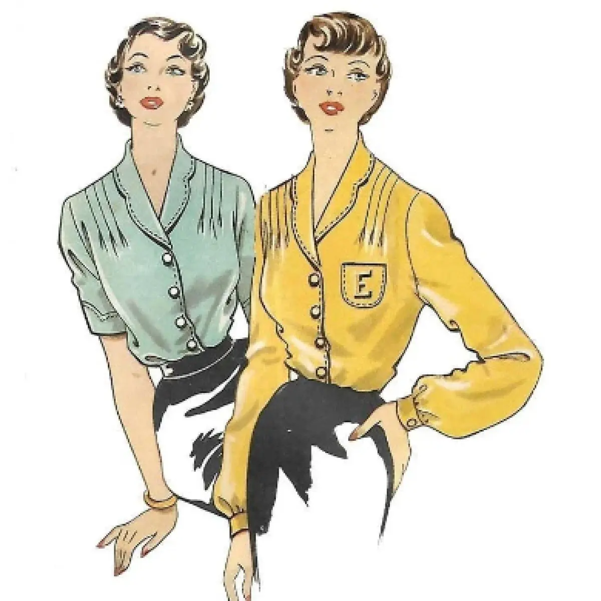 Patron de couture vintage des années 1950, chemisier pour femme - Deux styles - Buste 36" (91,4 cm)