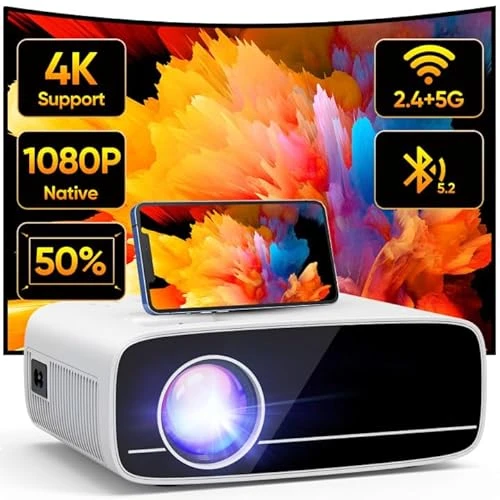 Vidéoprojecteur 4K Supporté, Natif 1080P 5G WiFi Bluetooth Projecteur avec 50% Zoom, AKATUO Mini Projecteur Portable LED Rétroprojecteur Home Cinéma 200'' pour Smartphone/TV Stick/HDMI/USB