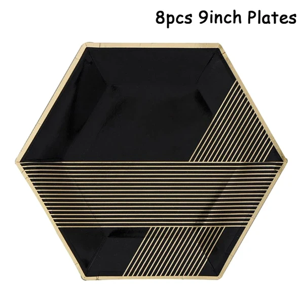 Assiettes et serviettes en papier pour fête préChristophe, feuille d'or noir, poulet britannique, fête d'anniversaire pour enfants, fournitures de décoration de mariage - AliExpress 15