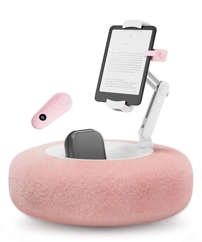 VOLTIFYMAX Coussin pour Tablette avec Tourne-Page Kindle, Support iPad 360° Réglable et Bol à Snacks, Compatible Kindle 4.7"-13"/Paperwhite/iPad/iPhone/Samsung, Rose