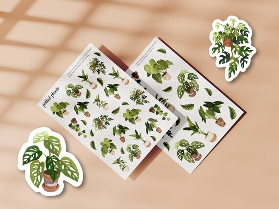 Potted Plants Stickers | Potted Plant Sticker Set | Sticker Sheet | Journal Stickers