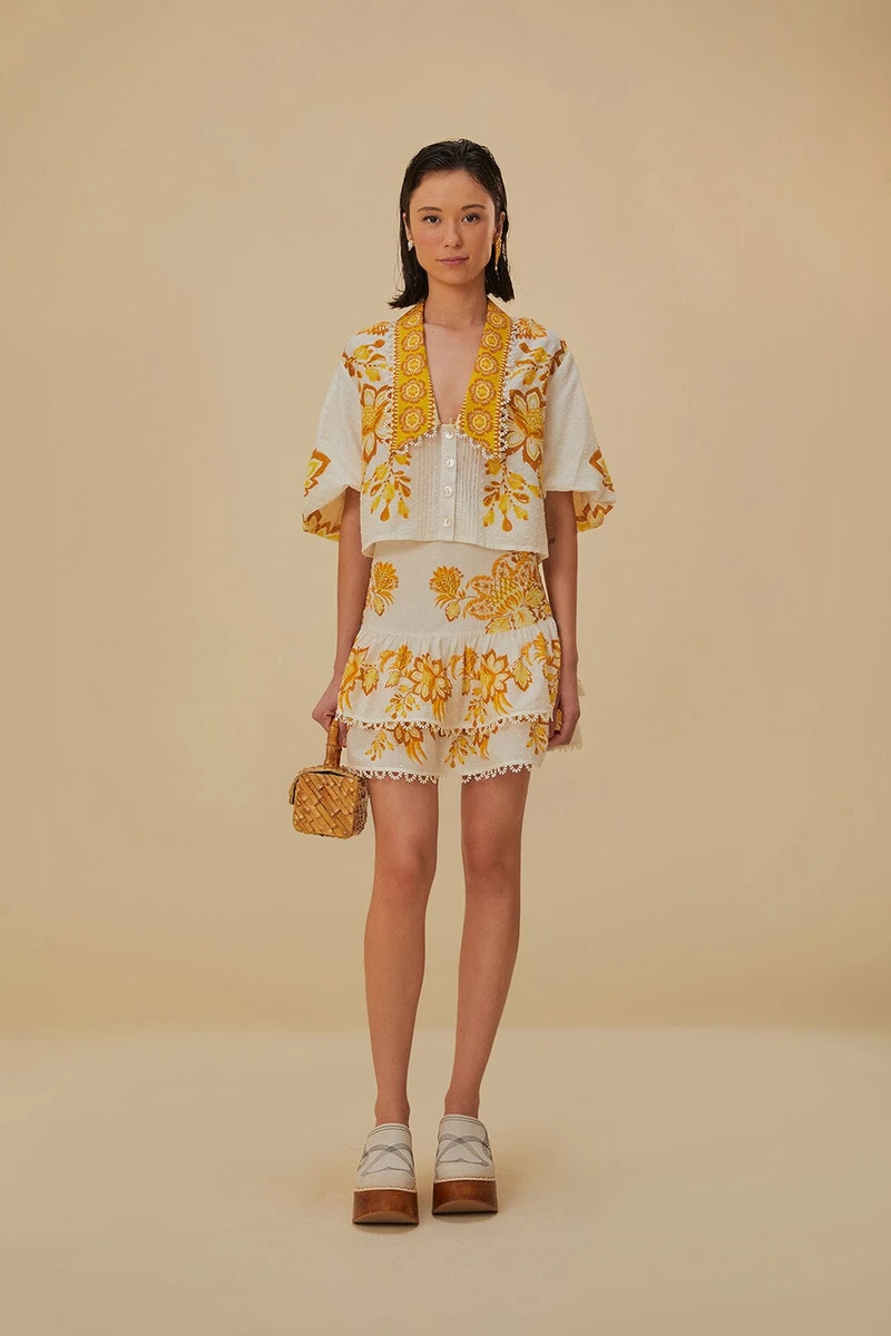 Blouse fleurie Aura blanc cassé