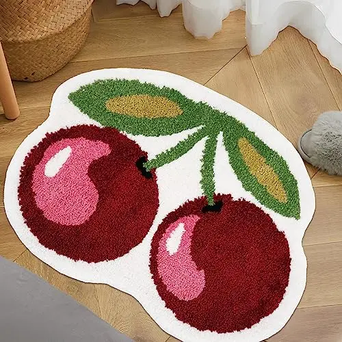 AIOKMBR Tapis de Bain Mignon Baignoire Cerise Tapis à Eau Tapis de Sol Absorbant Le Tapis de Salle de Bain antidérapant.