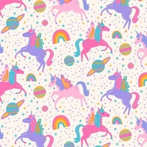 Space Unicorn - Neon Rainbow Fabric | Spoonflower