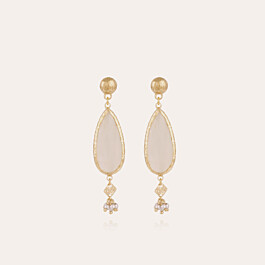 Boucles d'oreilles Serti Goutte petit modèle dorées - Nacre blanche