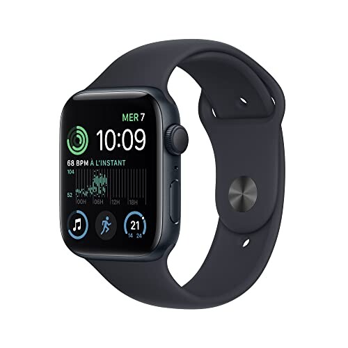Apple Watch SE (2ᵉ génération) (GPS, 44mm) Montre connectée - Boîtier en aluminium minuit , Bracelet Sport minuit - Regular. Suivi de la forme physique et du sommeil, détection des accidents