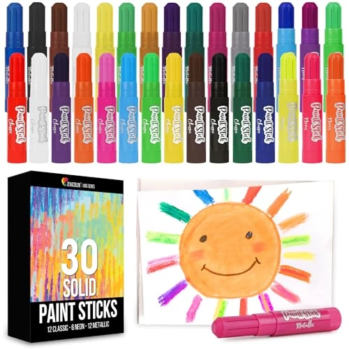 Zenacolor Lot de 30 bâtons de peinture pour enfants - Fournitures d'art pour enfants - Bâton de peinture sans désordre - Couleur unie