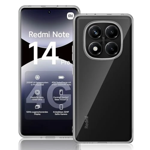 TUTUO Silicone Coque pour Xiaomi Redmi Note 14 Pro 4G, Ultra Transparent Cover en Souple TPU avec Coins Renforcés, Case de Protection en Silicone Premium, Antichoc Anti-Chute Housse étui