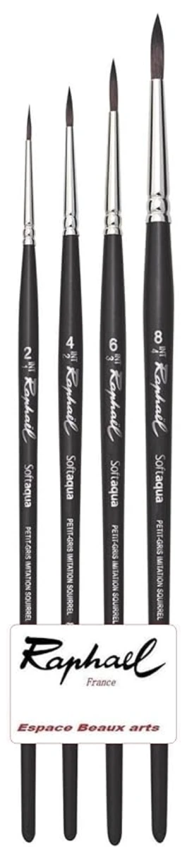 Pinceau Raphael SOFTAQUA.SÉRIE 845 Vegans. N°2 .4. 6. 8. Set 4PCS (Raphael France)