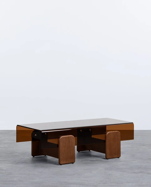 Table Basse Rectangulaire en Verre Courbée et Bois (120x60 cm) Clery