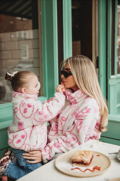 MINI TEDDY FLEECE ZIP JACKET IN PINK ICONS