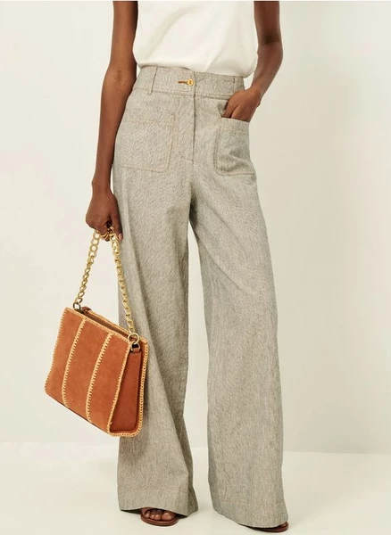 Pantalon large taille haute en lin et coton mélangé manhatti | Noir