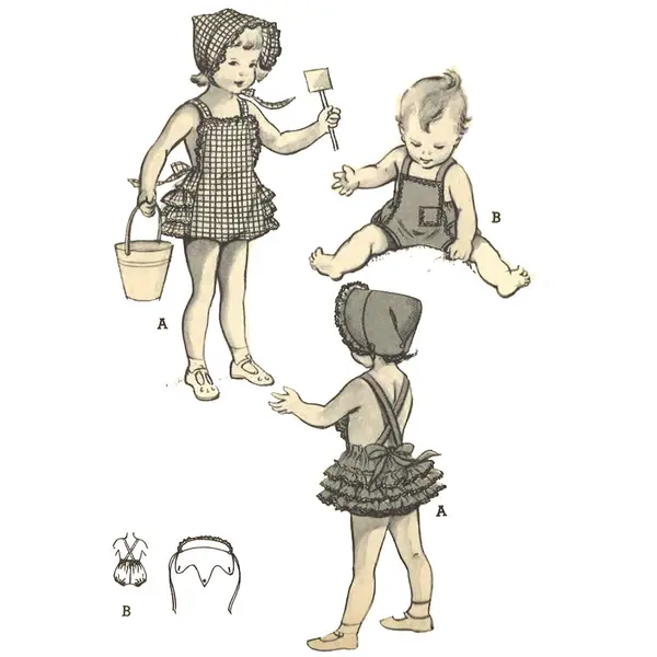 PDF - Modèle des années 1950, Costume de plage et bonnet pour tout-petits - Poitrine 21"(53cm) - Imprimez instantanément à la maison