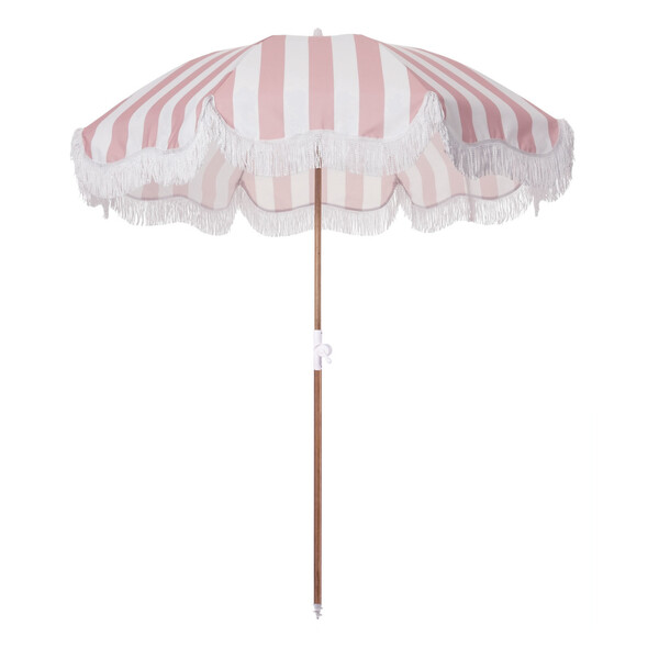 Business &amp; Pleasure Co. - Parasol frangé rayé rose et blanc