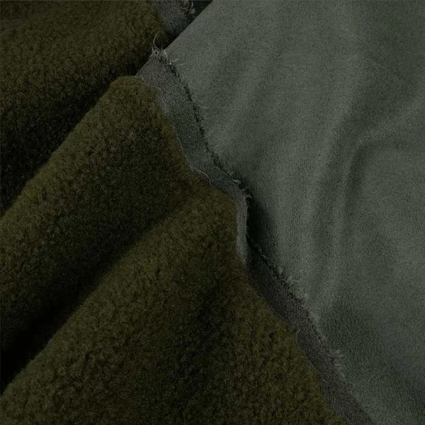 tissu suède envers sherpa vert kaki – fausse fourrure chaude au mètre