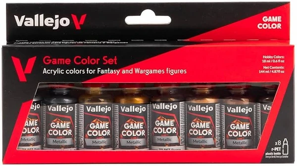 Vallejo - Game Color Range Metallic Colors | Smooth Metallic Coverage | Miniature Model Paints | Acrylic Paint Set Colors for Fantasy and Wargames Figures | 8 Bottles x 18 ml (0.6 oz.fl)