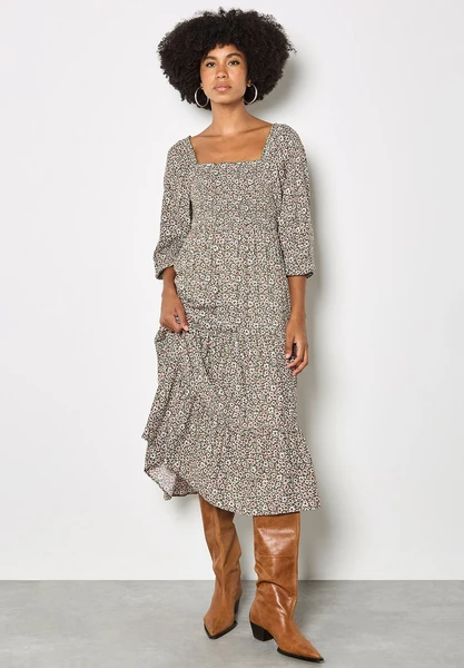 Apricot DITSY FLORAL SMOCKED MIDI - Robe de jour - khaki/kaki - ZALANDO.FR