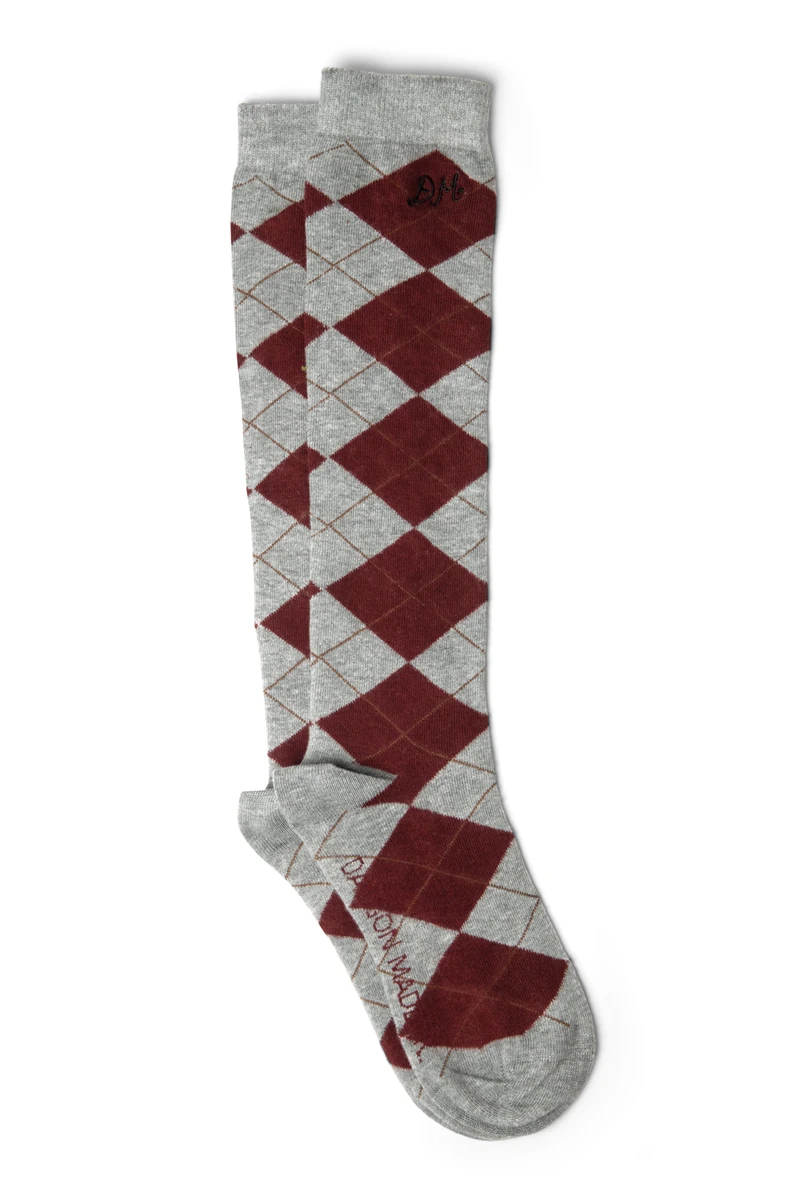 knee length argyle socks- grey and choc