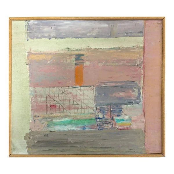 1966 Mid-Century Modern 'Improvisation' Vintage Swedish Original Abstract Oil Painting, Framed
