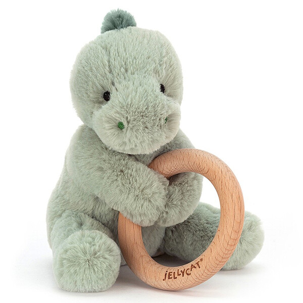 Hochet Shooshu Dino avec Anneau en Bois
