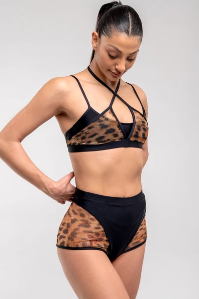 RAD Shimmering Leopard Ember Bottoms - Black Leopard Mesh